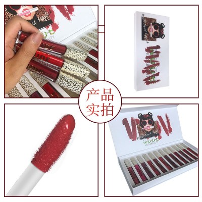爆款外贸nnuedwehudabeauty 12色唇彩套装哑光珠光不粘杯唇釉口红图5