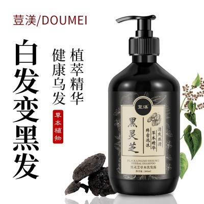 荳渼黑灵芝洗发水白发转黑中老年黑灵芝草本植物去屑洗发水图2