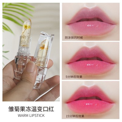 抖音同款温感变色口红透明果冻鲜花香口红变色唇膏不沾杯持久唇彩图3