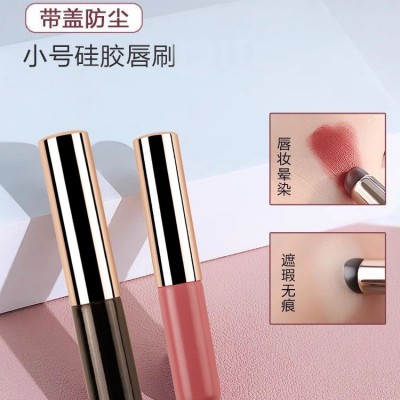 便携硅胶圆头唇刷网红爆款指腹Q软口红刷单支带盖防尘唇釉刷图2