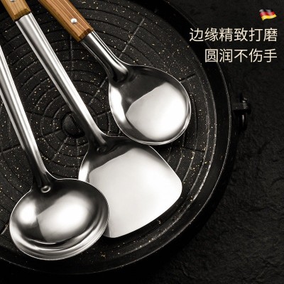 加厚不锈钢家用厨房锅铲仿木纹手柄煎铲饭勺漏勺烹饪厨具五件套图3