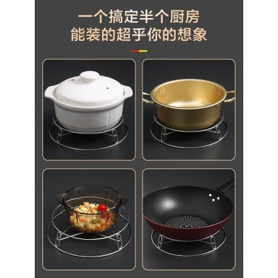 不锈钢厨房锅架厨房蒸锅架加粗双层炒锅架隔热垫防烫置物架批发图2