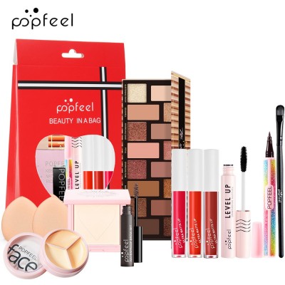 POPFEEL新款初学者脸部彩妆套装 不晕染遮瑕膏眼线笔眼影唇彩口红图2