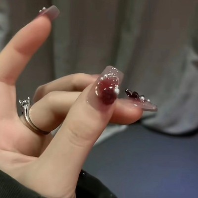 【送盒子】纯手工穿戴甲兔哥同款乌梅子酱冰透立体蝴蝶美 甲贴片图3