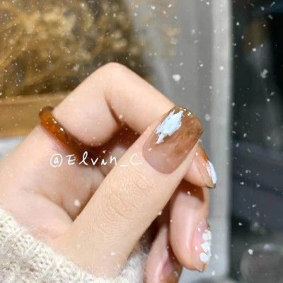 纯手工穿戴甲圣诞雪松美甲水墨晕染雪花美甲雪融松糕假指甲圣诞树图5