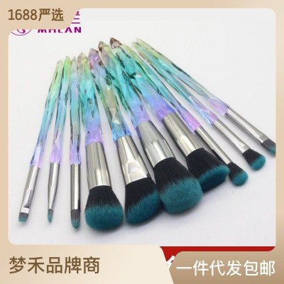 跨境10支水晶透明亚克力化妆刷柄粉底腮红眼影化妆工具彩 妆刷套装图2