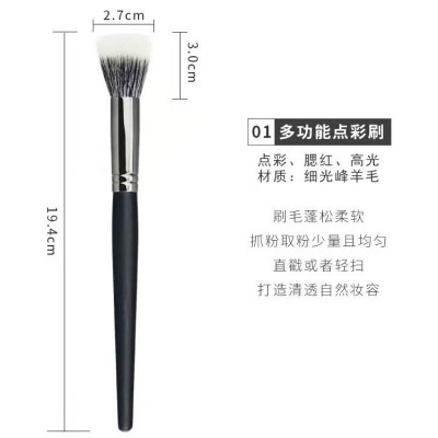 沧州点彩刷腮红刷平头高光刷动物毛不吃粉软毛化妆晕染刷美妆工具图2