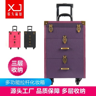 厂家供应高档美妆纹绣工具箱美甲专用万向轮耐磨多层拉杆化妆箱图2