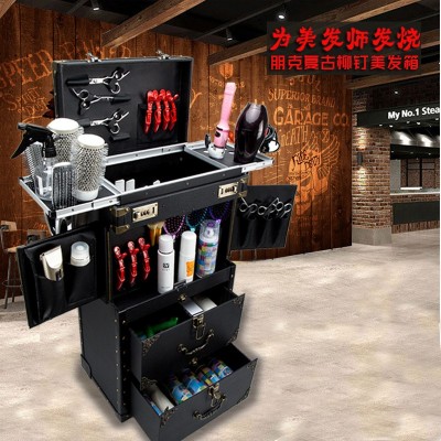 美发工具箱拉杆柳钉复古发型师美发店抽屉可拆档板工具箱朋克图5