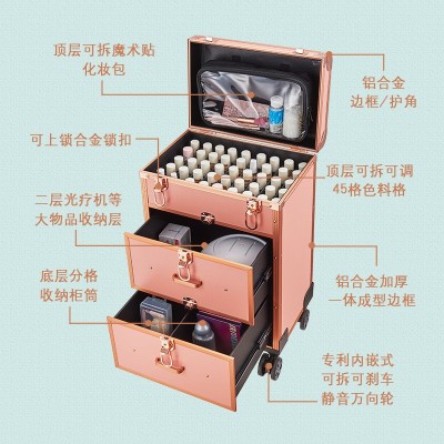 铝合金三层美甲工具箱大容量纹绣美睫化妆大号甲油胶收纳拉杆箱盒图4