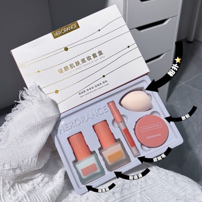 HERORANGE~脸部彩妆套装新手素颜隔离霜妆前乳粉底液遮瑕组合套盒