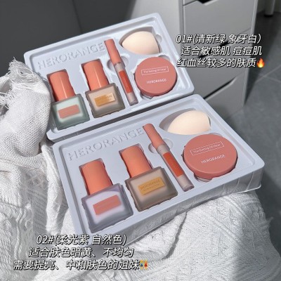 HERORANGE~脸部彩妆套装新手素颜隔离霜妆前乳粉底液遮瑕组合套盒图3