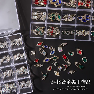 跨境新款 24格盒装合金桃心毛绒蝴蝶混装DIY美甲指尖装饰饰品套装图2