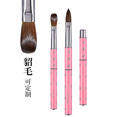 跨境批发粉钻金属杆貂毛水晶笔 美甲雕花笔 kolinsky水晶笔刷