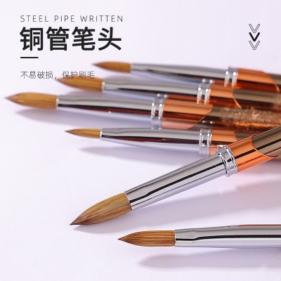 跨境热卖美甲笔刷纯貂毛水晶笔鎏金杆彩绘画花雕花笔延长甲油胶笔图2