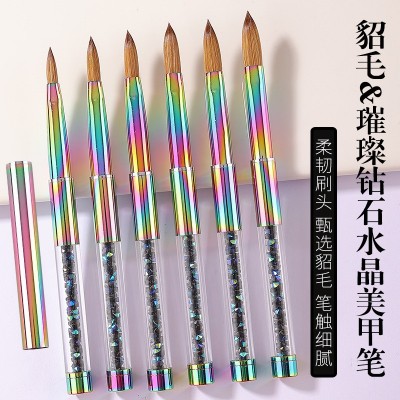 跨境纯貂毛美甲水晶笔KoLinsky brush渐变杆西伯利亚雕花貂毛笔刷图2