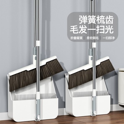 家用弹簧扫把簸箕套装加大爆款可折叠笤帚软毛不沾毛发扫地神器净图2
