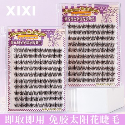 XIXI繁花郁金多层免胶睫毛浓密卷翘纯欲太阳花分段式漫画假睫毛图2